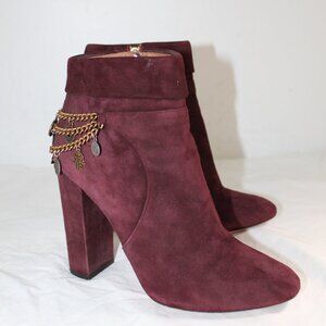 AQUAZZURA Naty Suede Leather Charm Booties Block Heels Side Zip Boots 39.5